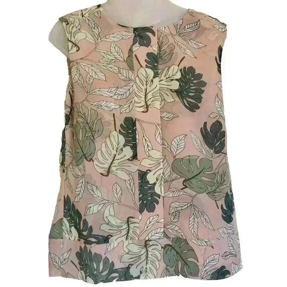 CAbi Tops - Cabi Monstero Tropical Palm Print Sleeveless Top Size Small Peach Green Chiffon